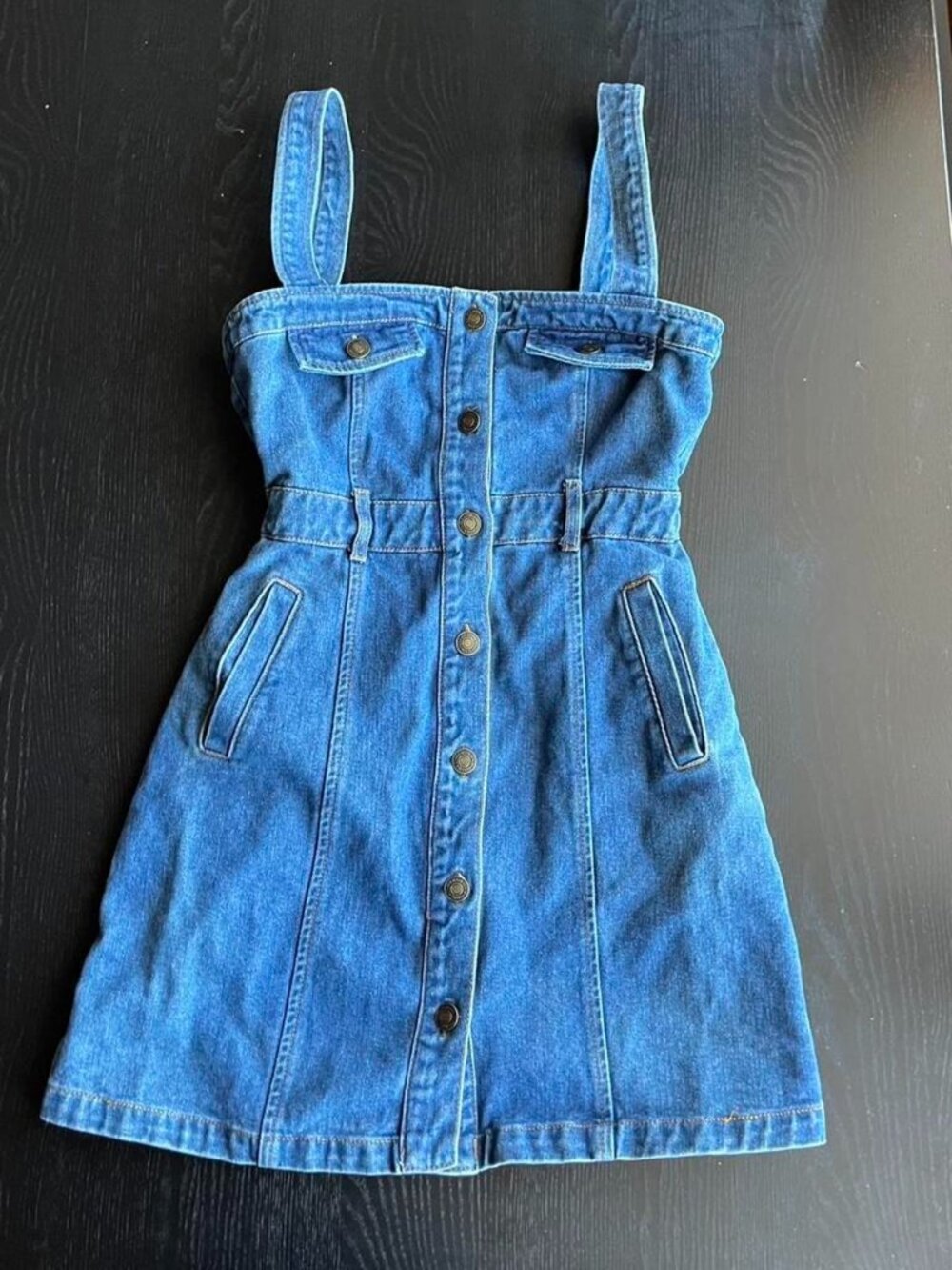 Retro Button-Down Denim Pinafore Dress
